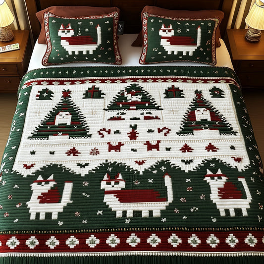 Holly Jolly Cats 3-Piece Quilted Bedding Set - Single (59" x 70")