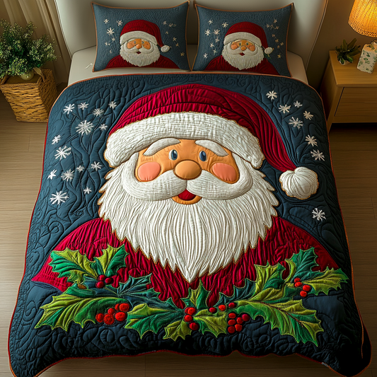 Holly Santa 3-Piece Quilted Bedding Set - Single (59" x 70")