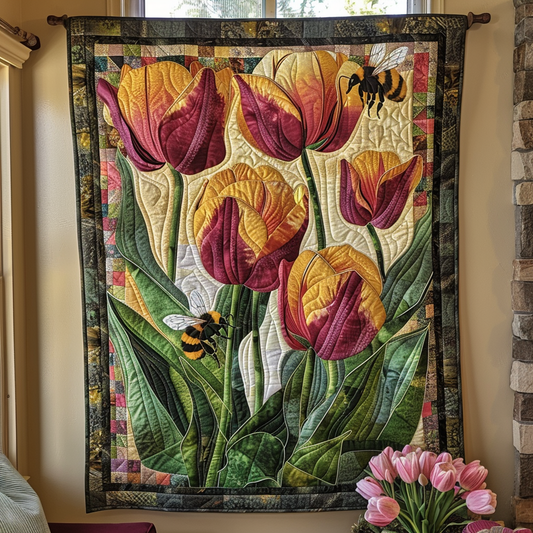 Honeybee Flower Garden Quilted Blanket - Throw (55" x 60")