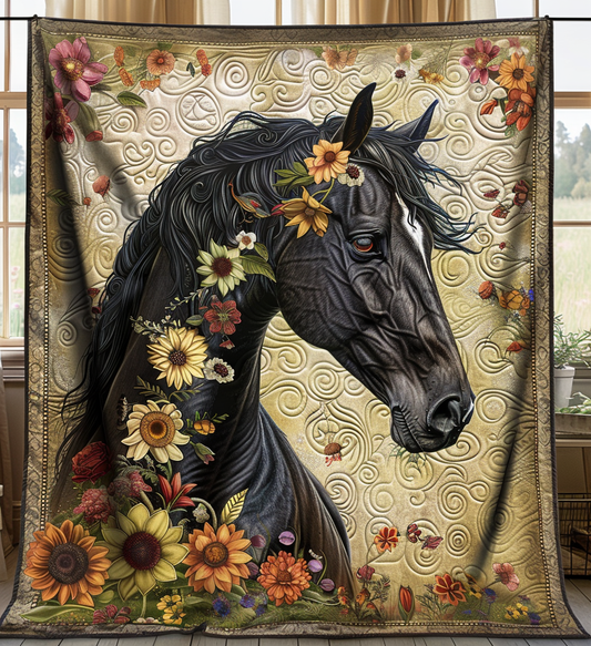 Horse Aurora Quilted Blanket - Throw (55" x 60")