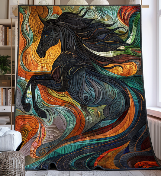 Horse Obsidian Quilted Blanket - Throw (55" x 60")