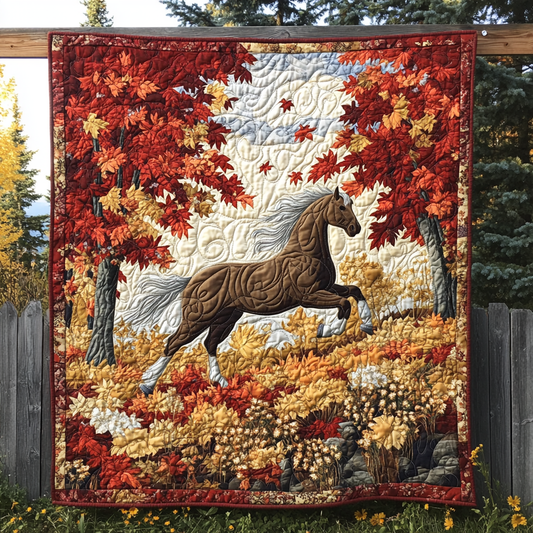 Throw (55'' x 60'') /Horse Autumn Gallop Quilted Blanket