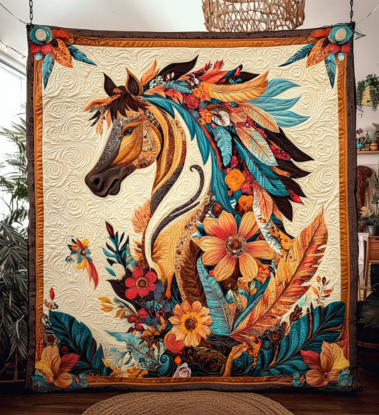 Horse Brave Quilted Blanket - Throw (55" x 60")