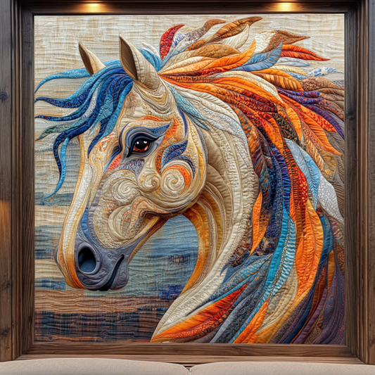 Horse Colorful Mane Quilted Blanket - Throw (55" x 60")