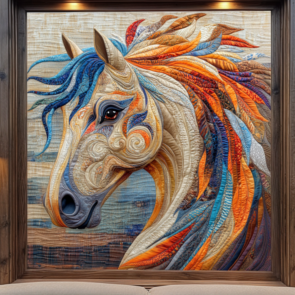 Throw (55'' x 60'') /Horse Colorful Mane Quilted Blanket
