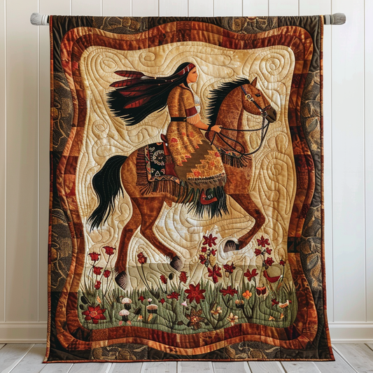 Horse Native American Quilted Blanket - Throw (55" x 60")