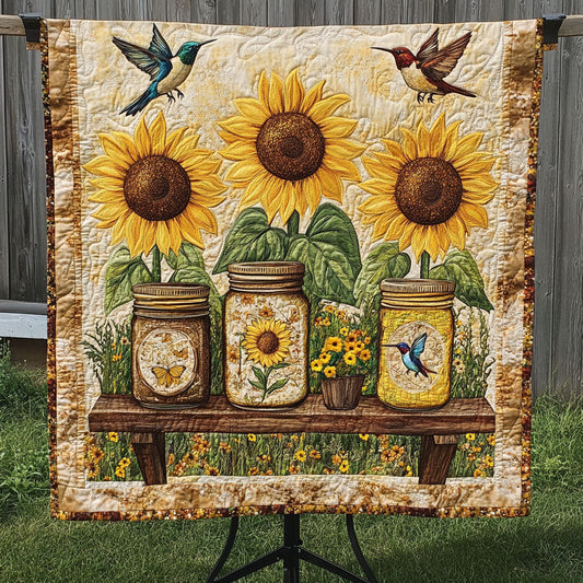 Hummingbird Sunflower Quilted Blanket - Throw (55" x 60")