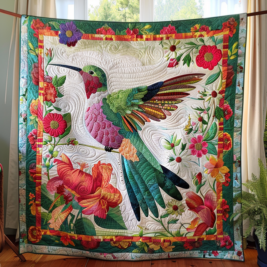 Hummingbird And Blossoms Quilted Blanket - Throw (55" x 60")