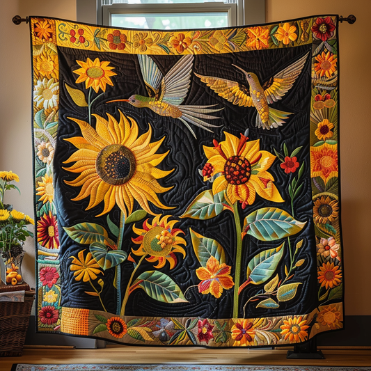Hummingbird And Flowers Quilted Blanket - Throw (55" x 60")