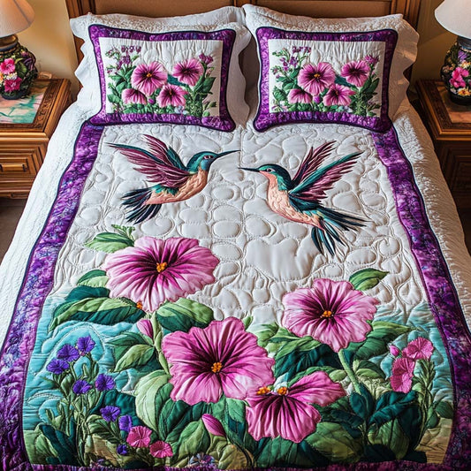 Hummingbird Harmony 3-Piece Quilted Bedding Set - Single (59" x 70")