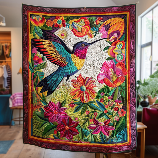 Hummingbird In Bloom Quilted Blanket - Throw (55" x 60")