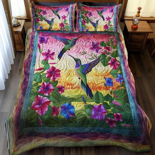 Hummingbird With Sunset 3-Piece Quilted Bedding Set - Single (59" x 70")