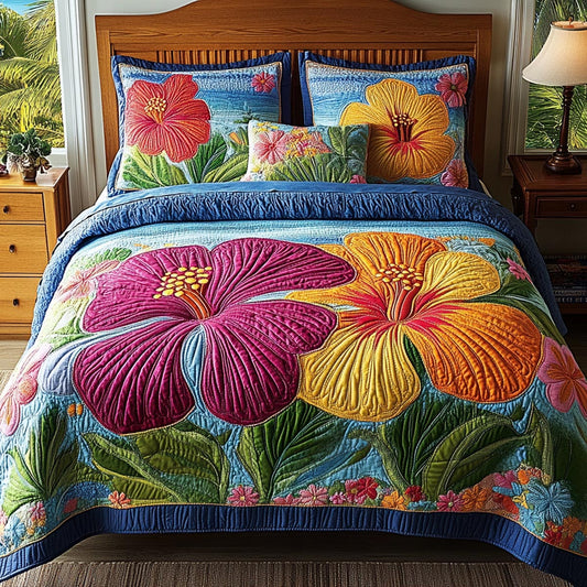 Island Hibiscus 3-Piece Quilted Bedding Set - Single (59" x 70")
