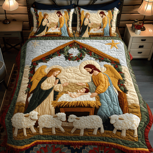 Jesus Christmas 3-Piece Quilted Bedding Set - Single (59" x 70")