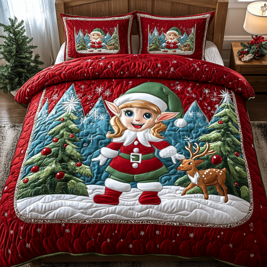 Jingle Bell Elf Quilted Bedding Set - Single (59" x 70")