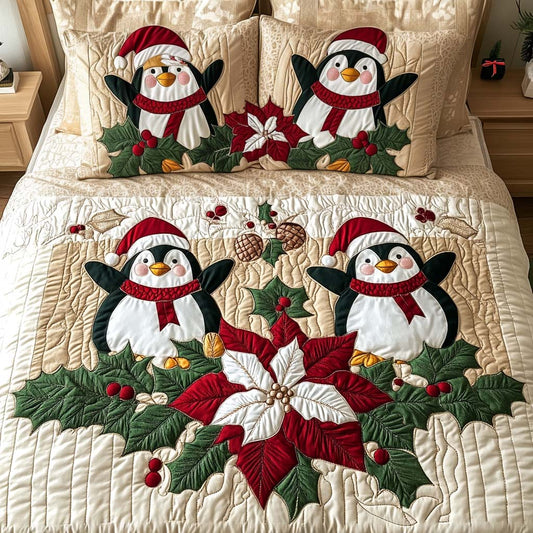 Jolly Penguins 3-Piece Quilted Bedding Set - Single (59" x 70")