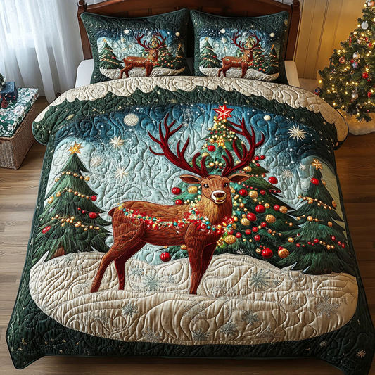 Jolly Antlers 3-Piece Quilted Bedding Set - Single (59" x 70")