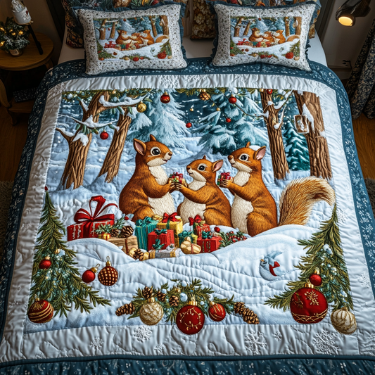 Jolly Squirrel 3-Piece Quilted Bedding Set - Single (59" x 70")