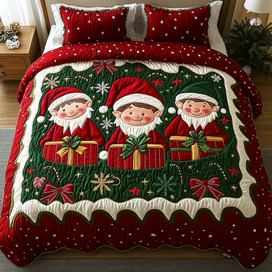 Jolly Tree Trimmers 3-Piece Quilted Bedding Set - Single (59" x 70")