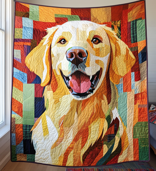 Joyful Golden Retriever Quilted Blanket - Throw (55" x 60")