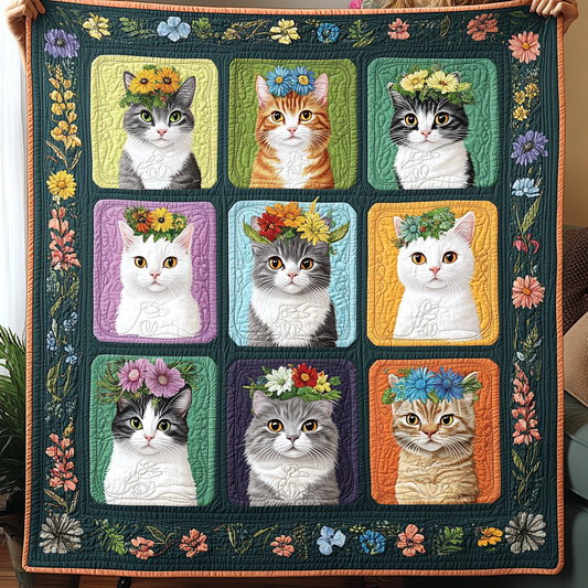 Kittens in Bloom Quilted Blanket - Throw (55" x 60")