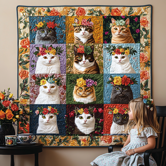 Kitty Blossom Parade Quilted Blanket - Throw (55" x 60")