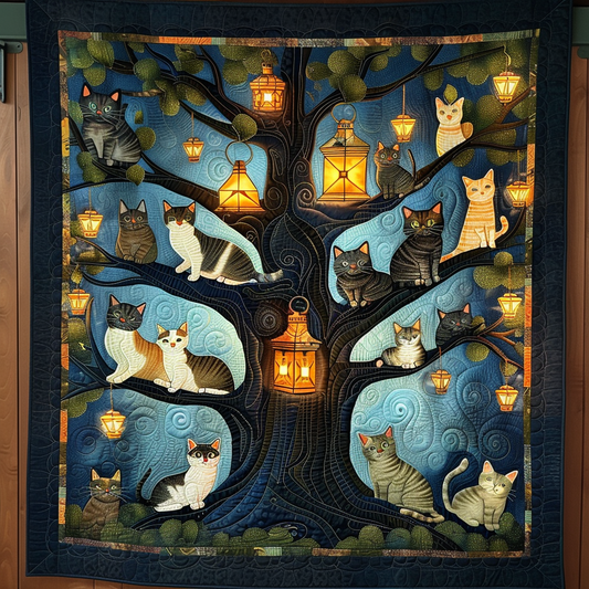 Lantern Cats Quilted Blanket - Throw (55" x 60")
