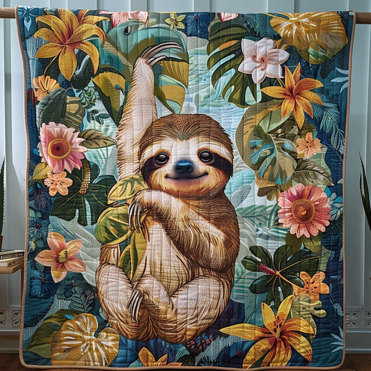 Leisurely Sloth Quilted Blanket - Throw (55" x 60")