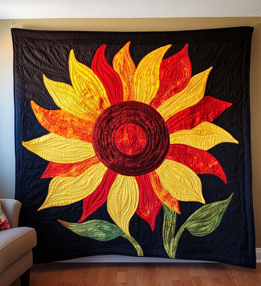 Lonely Sunflower Quilted Blanket - Throw (55" x 60")