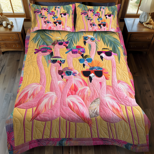 Lovable Flamingo 3-Piece Quilted Bedding Set - Single (59" x 70")