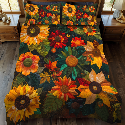 Lovable Sunflowers 3-Piece Quilted Bedding Set - Single (59" x 70")