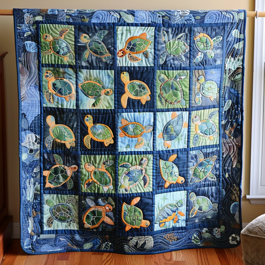 Lovable Turtles Quilted Blanket - Throw (55" x 60")