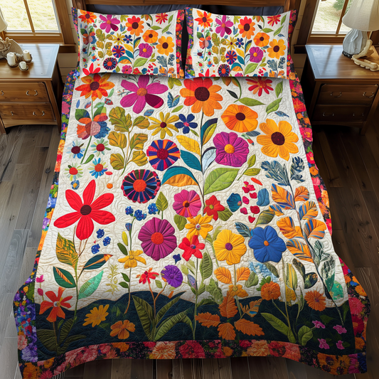 Lush Flowers 3-Piece Quilted Bedding Set - Single (59" x 70")