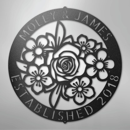 Floral Ring Monogram - Steel Sign