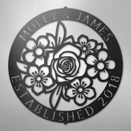 Floral Ring Monogram - Steel Sign