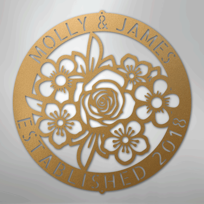 Floral Ring Monogram - Steel Sign