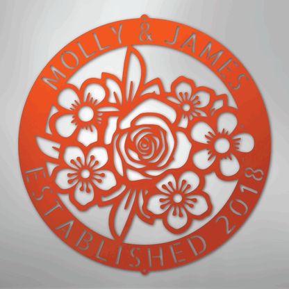 Floral Ring Monogram - Steel Sign