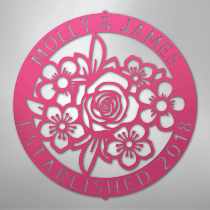 Floral Ring Monogram - Steel Sign