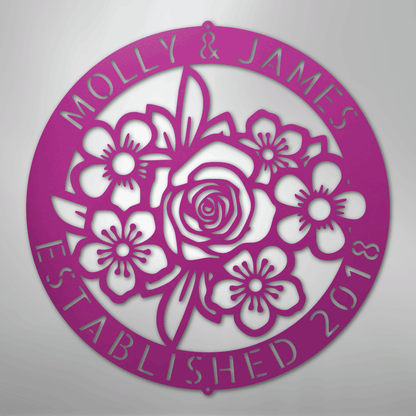 Floral Ring Monogram - Steel Sign