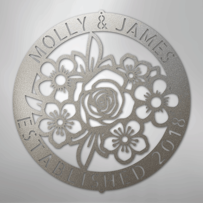 Floral Ring Monogram - Steel Sign