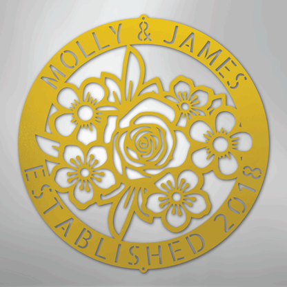 Floral Ring Monogram - Steel Sign