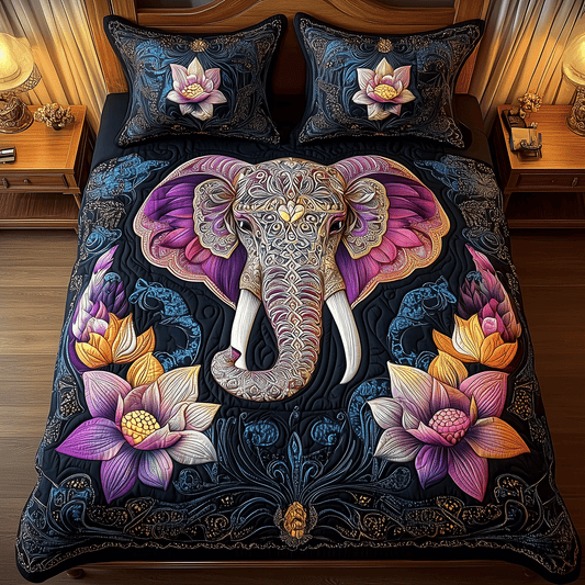Majestic Elephant Bliss 3-Piece Quilted Bedding Set - Single (59" x 70")