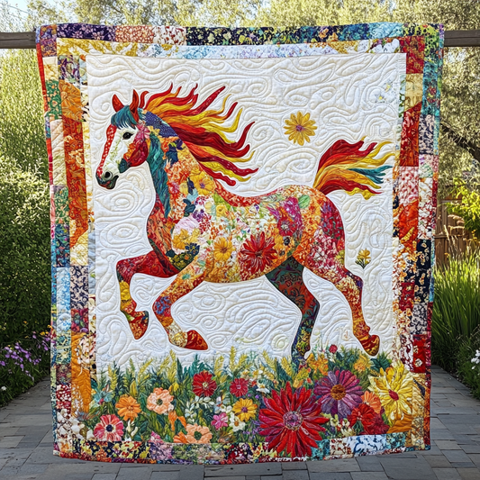 Majestic Colorful Horse Quilted Blanket - Throw (55" x 60")