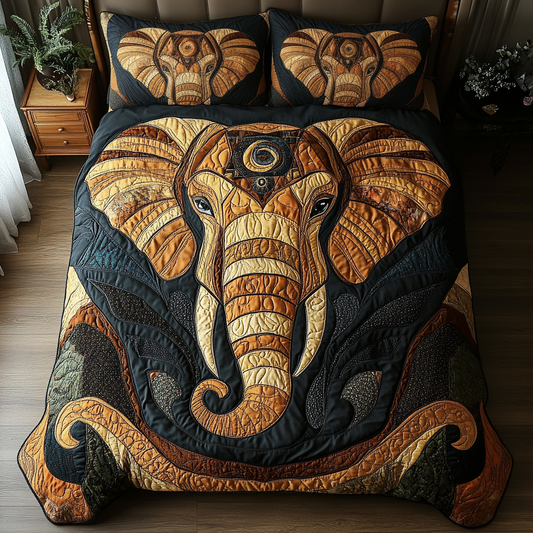 Majestic Elephant 3-Piece Quilted Bedding Set - Single (59" x 70")
