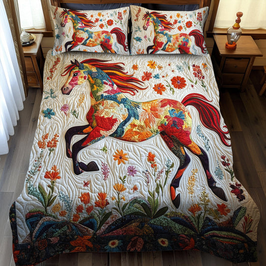 Majestic Floral Horse 3-Piece Quilted Bedding Set - Single (59" x 70")