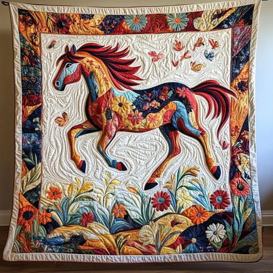 Majestic Floral Stallion Quilted Blanket - Throw (55" x 60")
