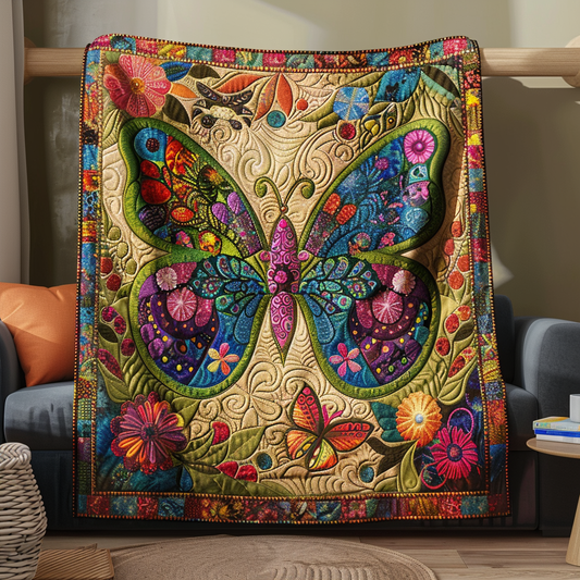 Mandala Butterflies Quilted Blanket - Throw (55" x 60")
