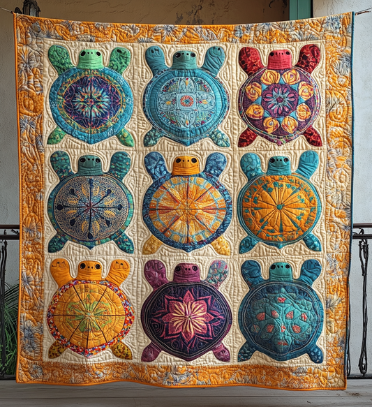 Mandala Flower Turtle Quilted Blanket - Throw (55" x 60")
