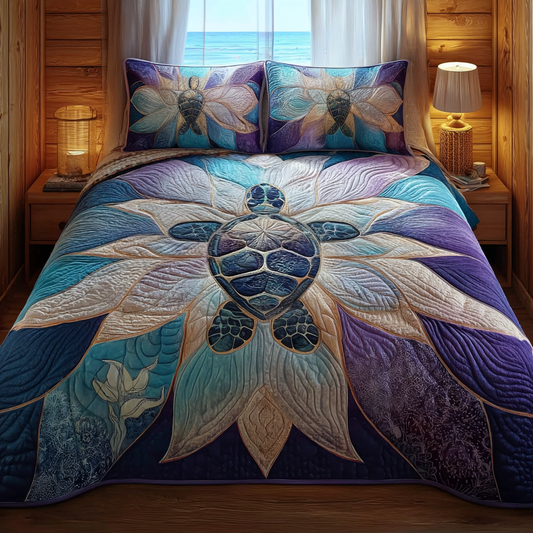 Mandala Turtle 3-Piece Quilted Bedding Set - Single (59" x 70")