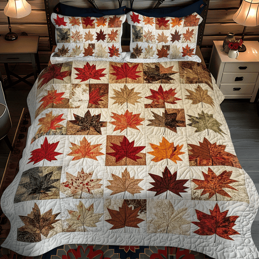 Maple Leaves Fall 3-Piece Quilted Bedding Set - Single (59" x 70")